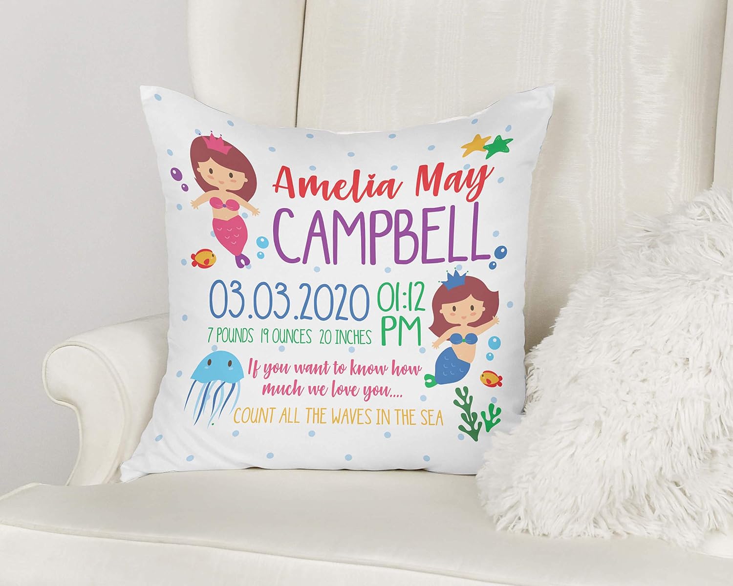 Printtoo Personalized Birth Announcement Pillow with Insert-Custom Baby Footprint Birth Stats Baby Boy Girl Gift Nursery Decor-14x14 Inches image 5