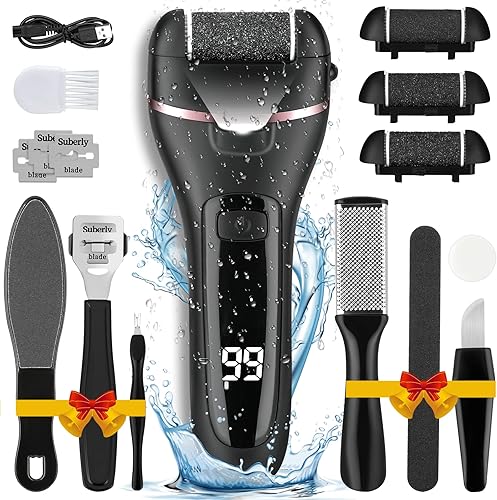 Foot Callus Remover Electric Callus Remover for Feet, Yooikeey Electric Foot Scrubber Dead Skin Remover,16 in1 Pedicure kit for Dead Skin&Cracked Heel or Rough Hand with 3 Roller Heads 2 Speed (black)