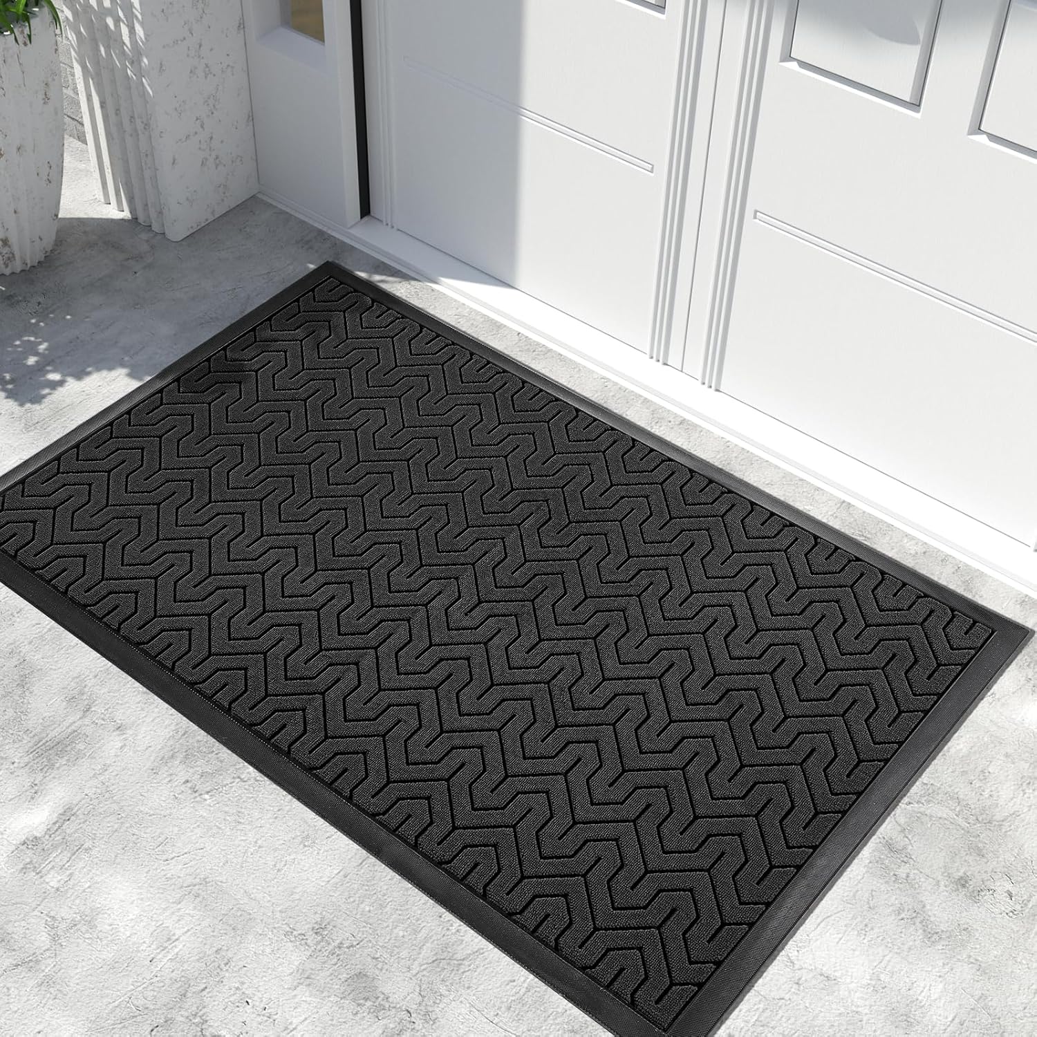 Yimobra Front Door Mat Outside Entrance, 60x36 Waterproof Outdoor Indoor Welcome Mat, Heavy Duty Doormat, Low Profile, Non Slip Garge Porch Entryway, Easy Clean, Black 60x36 Inch Black