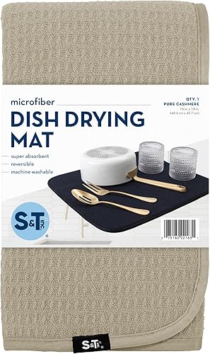 Miniatura 71 de S&T INC. Tapete de microfibra para secado de platos, reversible y absorbente para cocina, de 16 x 18 pulgadas, color negro