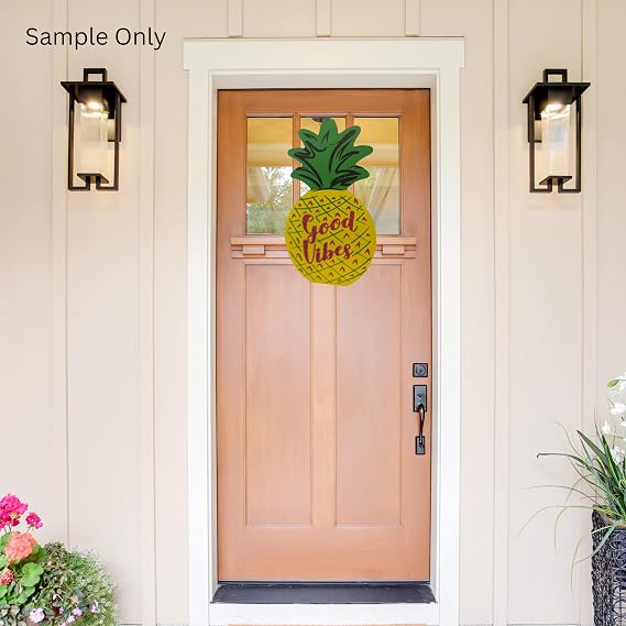 MIJ Luau Essentials Pineapple Shaped Glitter Good Vibes Sentiment Hanging Door, Wall, Window (Included with A Summer Surprise) Art Decoration Sign, 1pc.