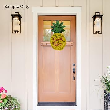 MIJ Luau Essentials Pineapple Shaped Glitter Good Vibes Sentiment Hanging Door, Wall, Window (Included with A Summer Surprise) Art Decoration Sign, 1pc.