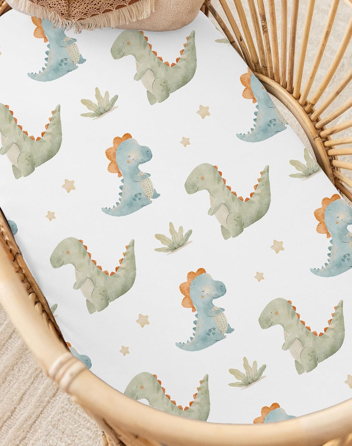 Bassinet Sheets for Baby Girls Boys 2 Pack, Fitted Baby Mattress Sheet for Rectangle, Oval, Hourglass Bassinet Mattress, Breathable Cozy & Universal Fit (Tiny Dinos, Bassinet Sheet) - Image 5