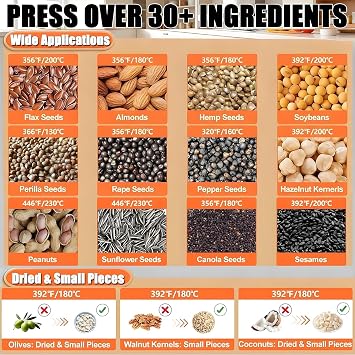 Oil Press Machine,1100w Automatic Oil Making, Electric Oil Extractor for Cold&Hot Pressing, Oil Maker with Intelligent Temperature Controller(32-572°F),5-9kg/H,Seeds Nuts Oil Expeller A