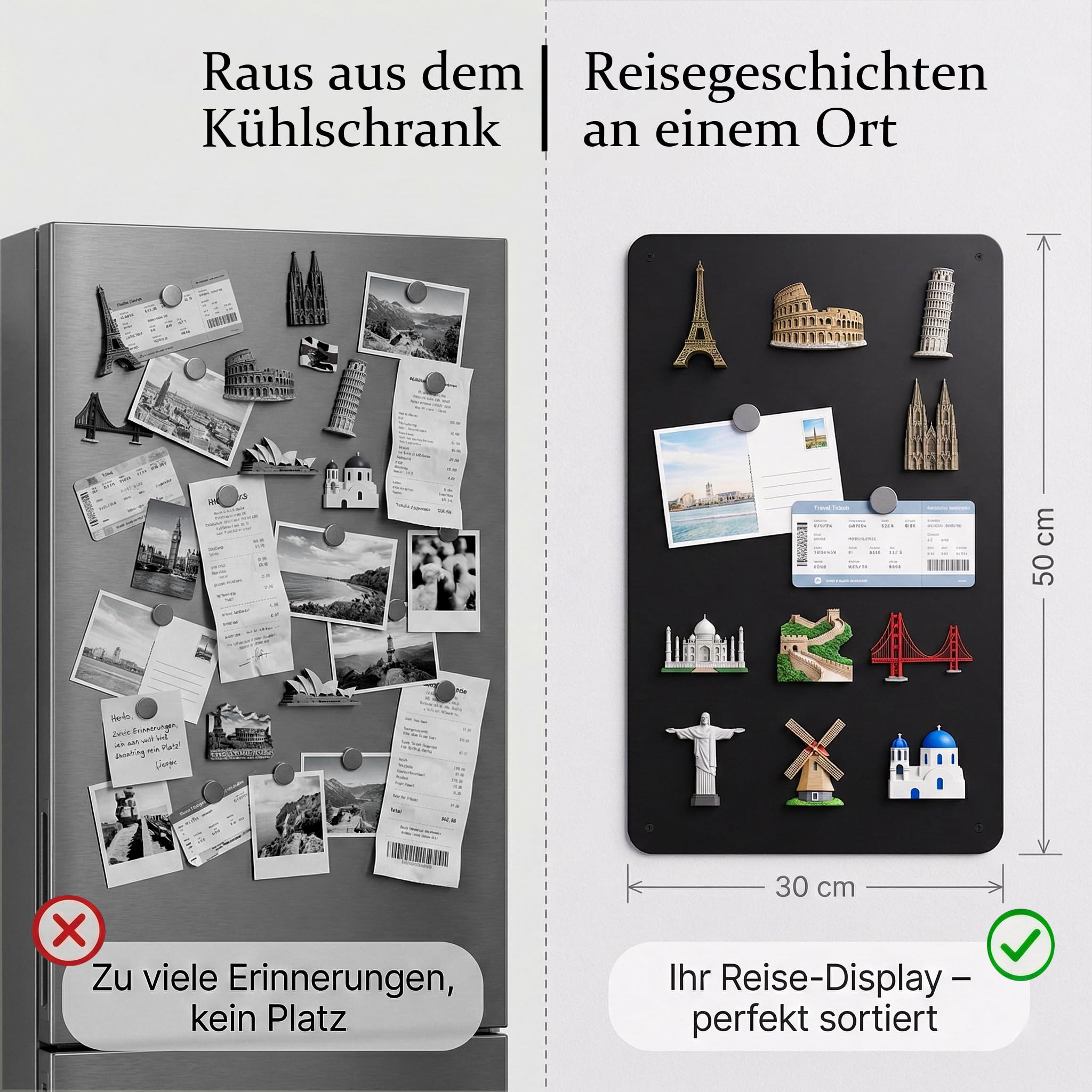 Magnettafel Schwarz 30x50 cm – matte Metall Magnetwand für Reisemagnete & Souvenir-Magnete | Küche & Flur