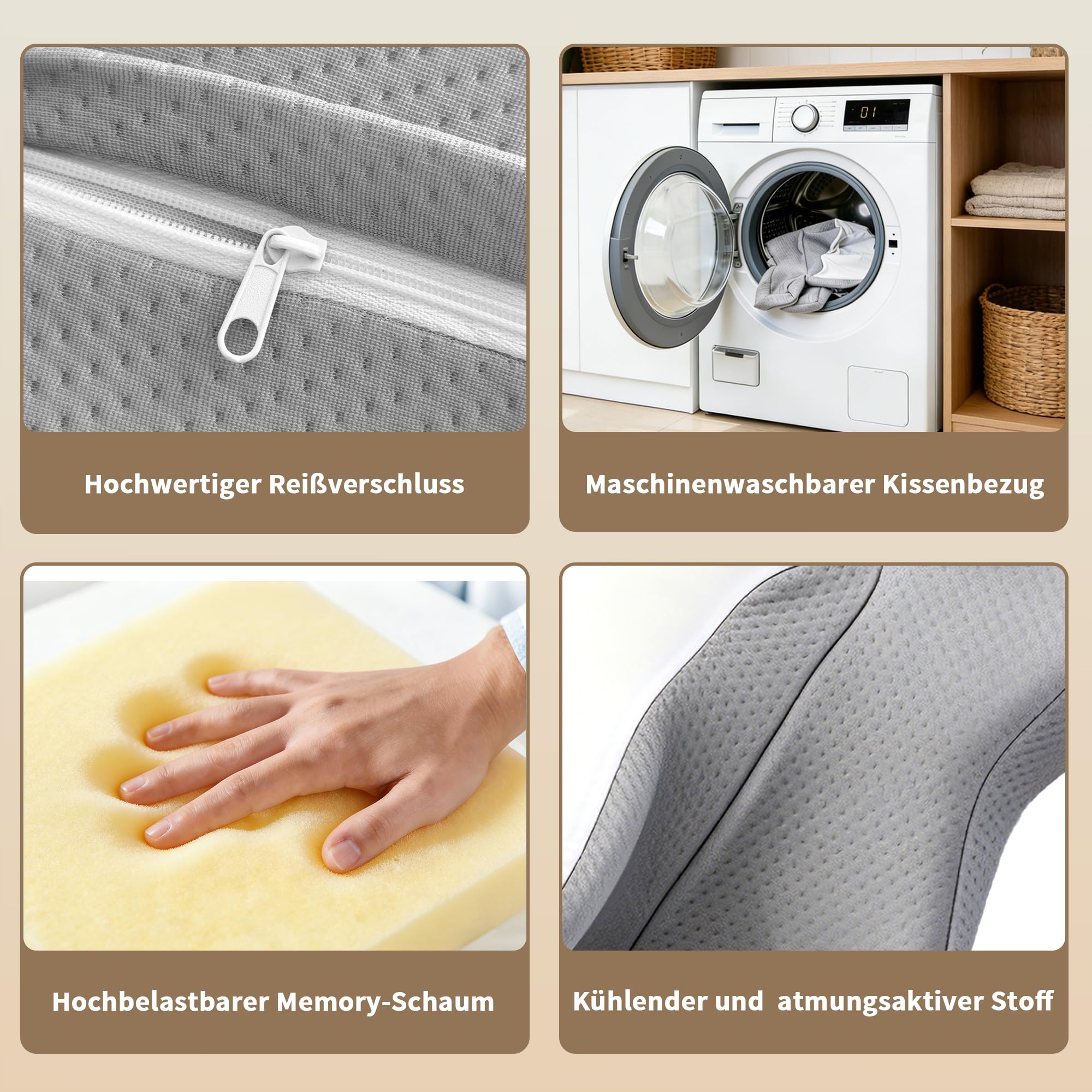 LAMB Orthopädisches Memory Foam Kissen,Ergonomisches Seitenschläferkissen | Nackenkissen, Nackenstützkissen, Kissen für Seiten, Rücken und Bauchschläfer, Kopfkissen Bei Nackenschmerzen, Grau