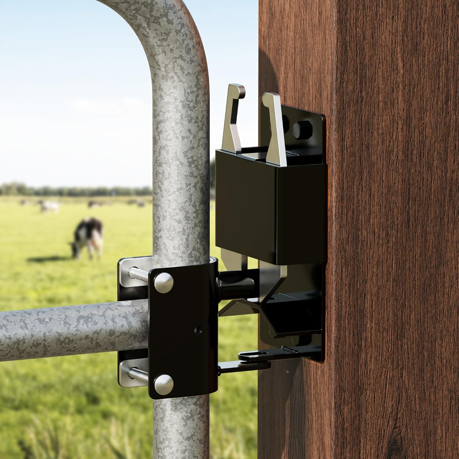 2 Way Farm Gate Latch Heavy Duty Lockable Livestock Gate Latch, 1 Pack | Two-Way Livestock Self-Locking Fence Gate Latch for Farms, Metal Gates, Ranches, Stables, Horse Corrals