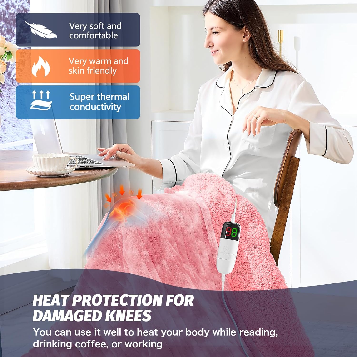 greenoak Heated Electric Blanket Throw, Faux Fur Sherpa Heating Blanket for Sofa Bed, Warm Winter Gifts for Women/Her, Heater Lap Blankets 5-Position Timer &10 Heating Levels 50''*60" PIink - Image 5