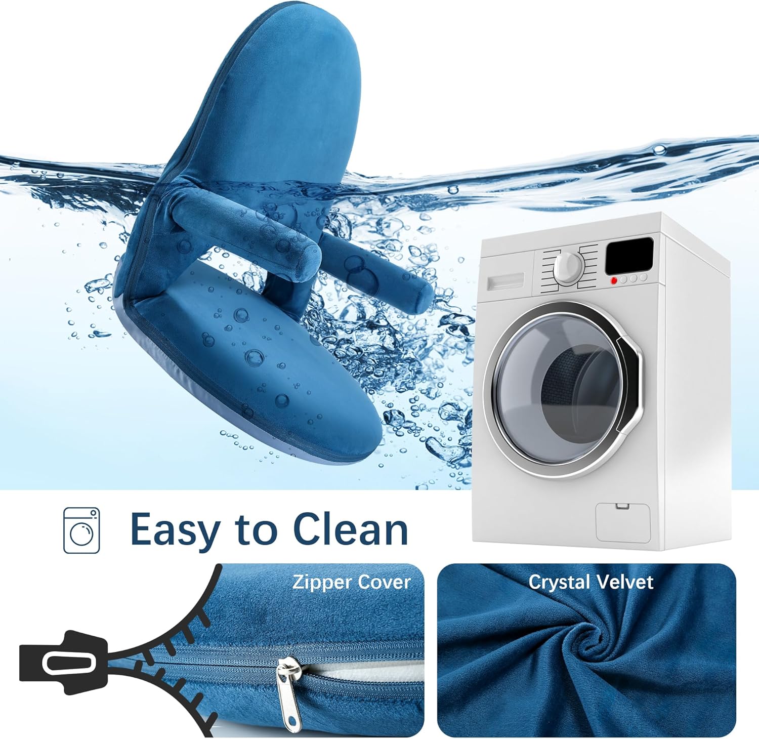 Nnewvante Floor Folding Chair Armrest, 42 Position Back Support Adjustable Floor Seat Washable Stackable Cushion for Class Meditation Playing Adults Kids,Ctystal Velvet Navy Blue