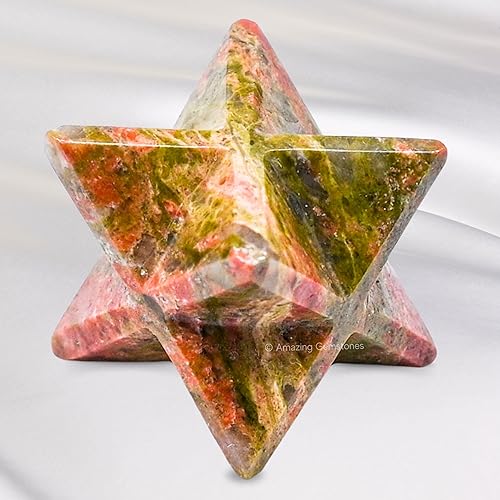 Miniatura 208 de Amazing Gemstone Larvikite Merkaba Crystal – Estrella de Merkaba metafísica de 1 pulgada para meditación – Cristal tetraedro energético y piedras