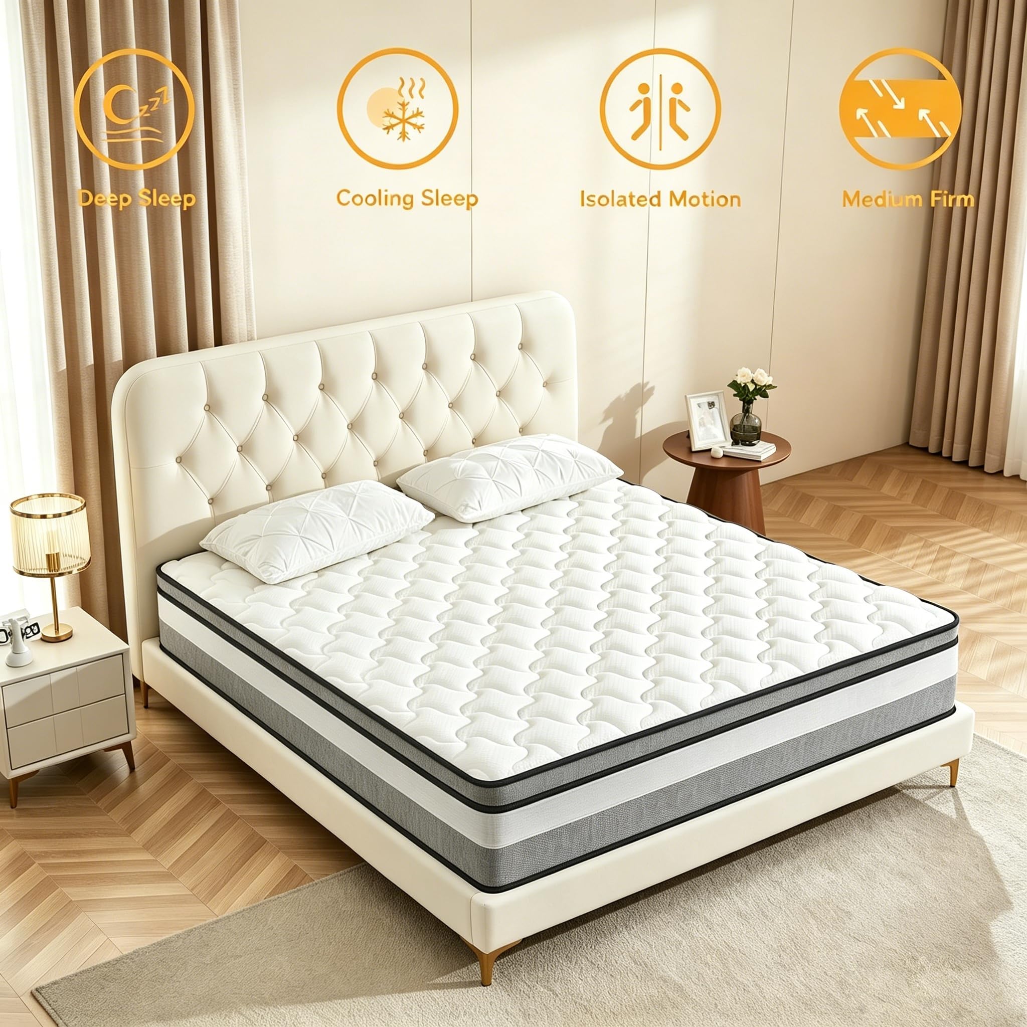 Best Full Size Pillow Top Mattress Picks for 2026 2 Curelia Queen Mattress, 12 Inch Hybrid Mattress Queen with Comfort Foam, Innersp — product photo