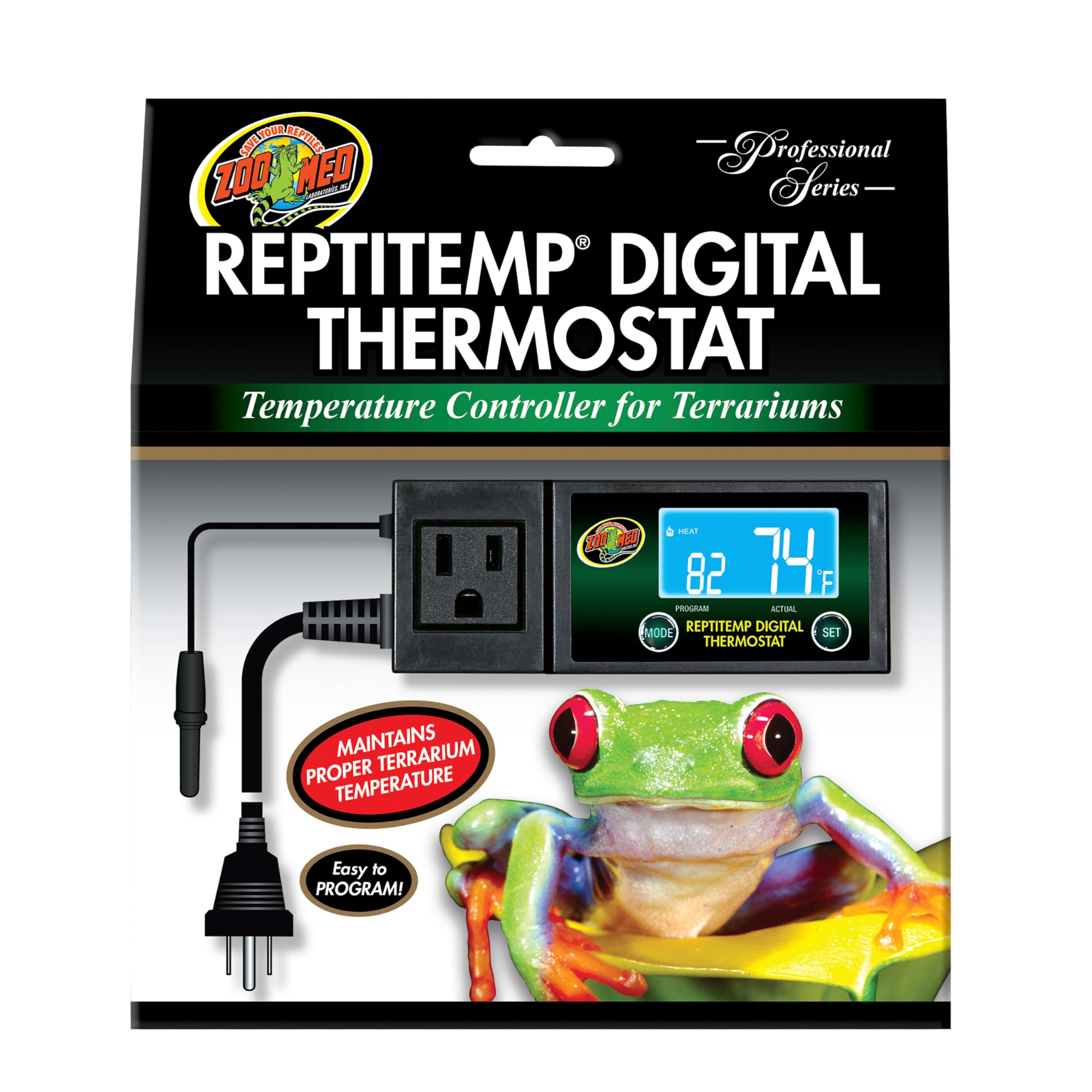 Zoo Med Reptitemp - Termostato digital per rettilari e terrari, da 10 a 50 °C, display LCD, memoria integrata, controlla attrezzatura fino a 600W