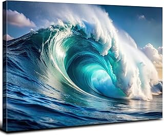 ビーチキャンバスウォールアート 海の波 風景 キャンバスプリント ピクチャー バスルーム 壁の装飾 ブルー 海岸装飾 航海画 サーフィン 海 ポスター 絵画 アートワーク リビングルーム オフィス ホームデコレーション 30.5x40.6 cm