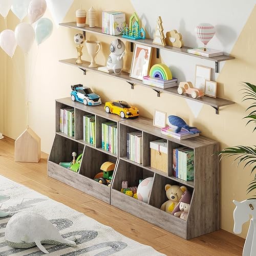 Miniatura 7 de DINZI LVJ Organizador de almacenamiento de juguetes, estantería para niños, armario de almacenamiento de juguetes de madera, estantería para niños