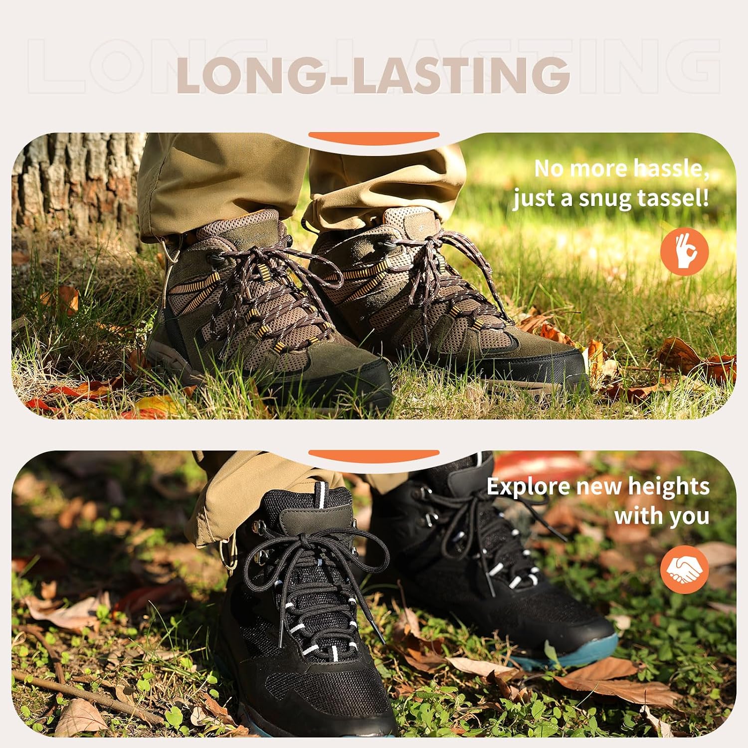 Stepace Round Shoelaces [2 Pairs] Heavy Duty Boot Shoe Laces for Hiking Work Boots