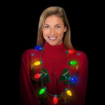 Windy City Novelties LED Christmas 9 Bulb Necklace with 6 Dynamic Light Modes for Adults and Kids Christmas Parties, Caroling, Gatherings & Party Favors - 20 Pack
