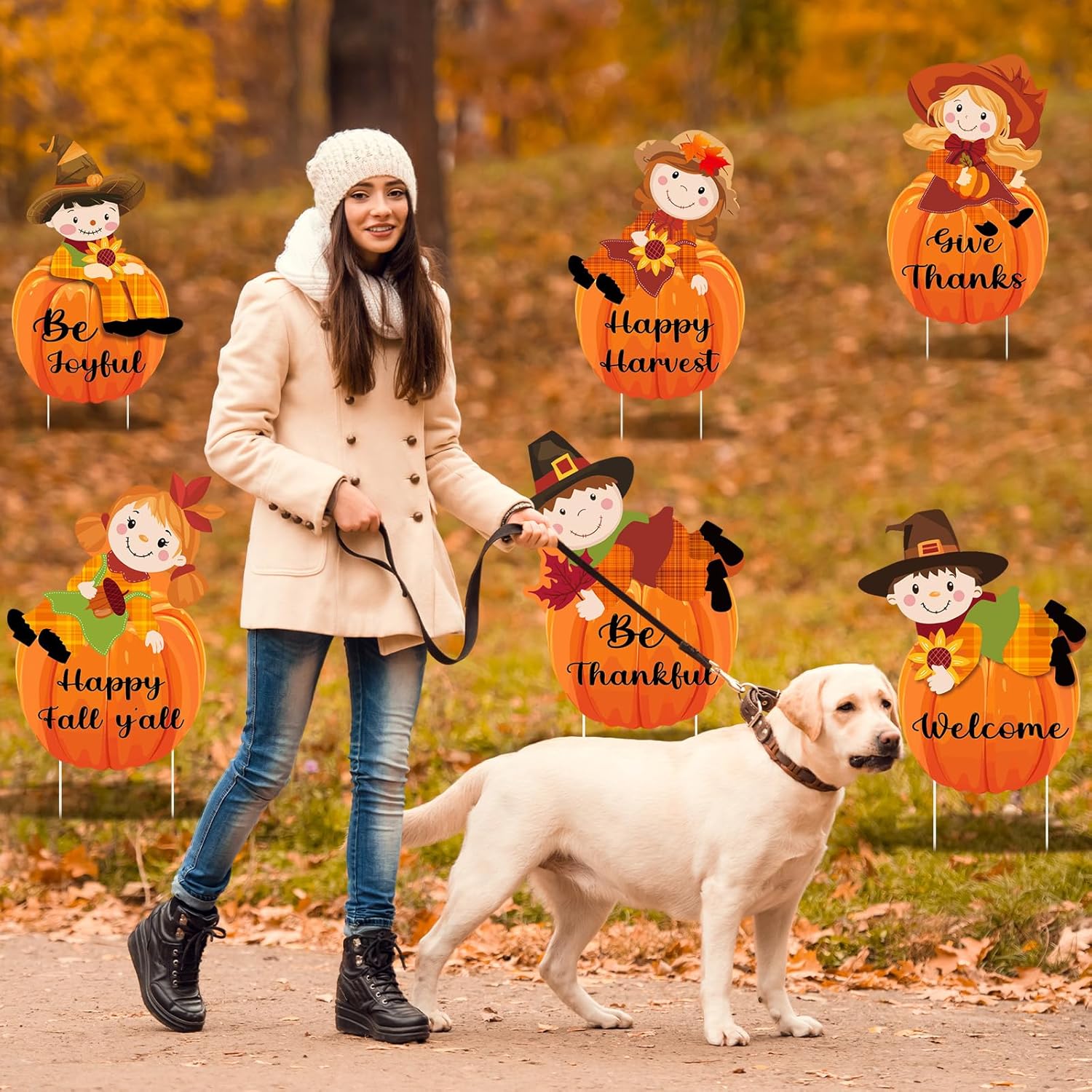 6 Pcs Thanksgiving Scarecrow Yard Stakes Harvest Outdoor Decorations with Stakes for Lawn Garden Porch Thanksgiving Decor Holiday Yard Signs