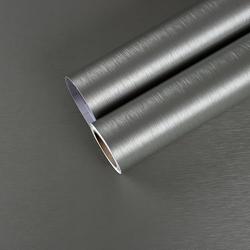 Miniatura 9 de Papel de contacto de acero inoxidable negro bronce de 17.7 x 100 pulgadas para electrodomésticos, papel tapiz metálico cepillado para pegar y