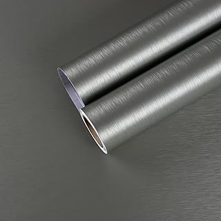 CHIHUT Stainless Steel Contact Paper for Kitchen Appliances Waterproof Metallic Grey Peel and Stick Wallpaper Self Adhesive Brushed Metal Vinyl Refrigerator Wrap for Countertops Dishwasher 17.7”x100”