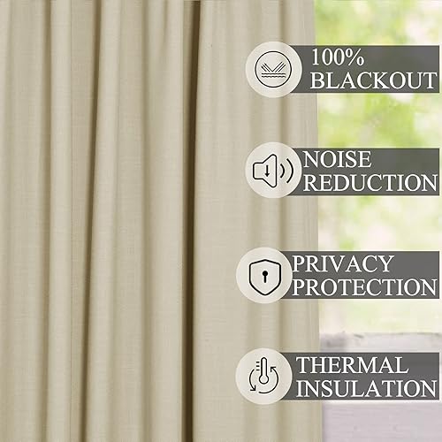 Miniatura 6 de Fcosie Cortinas de lino sólido con respaldo 100% opaco, cortinas opacas extra anchas, cortinas con aislamiento térmico para guardería, adolescentes,