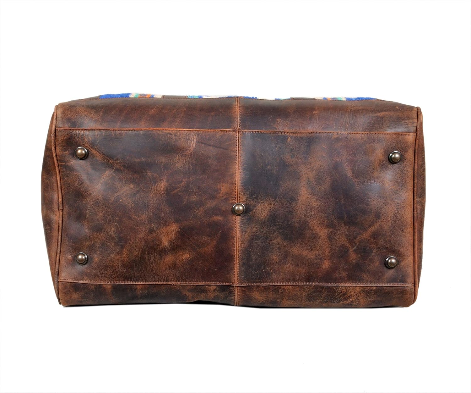 Ranch Junkie Handcrafted Anitque Dark Vintage Brown Southwestern Leather Aztec Weekender Duffel Bag (Sedona)