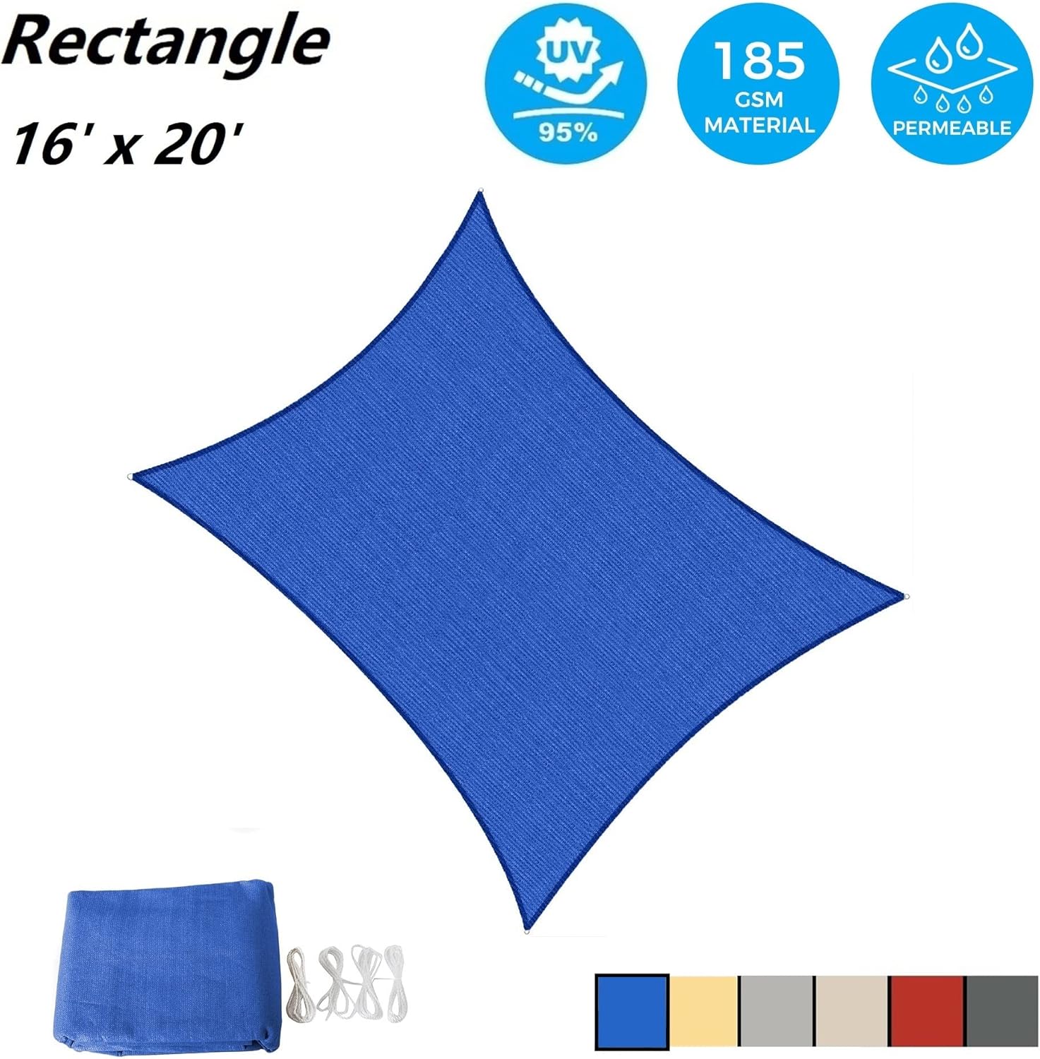 AsterOutdoor Sun Shade Sail Rectangle 16' x 20' UV Block Canopy for