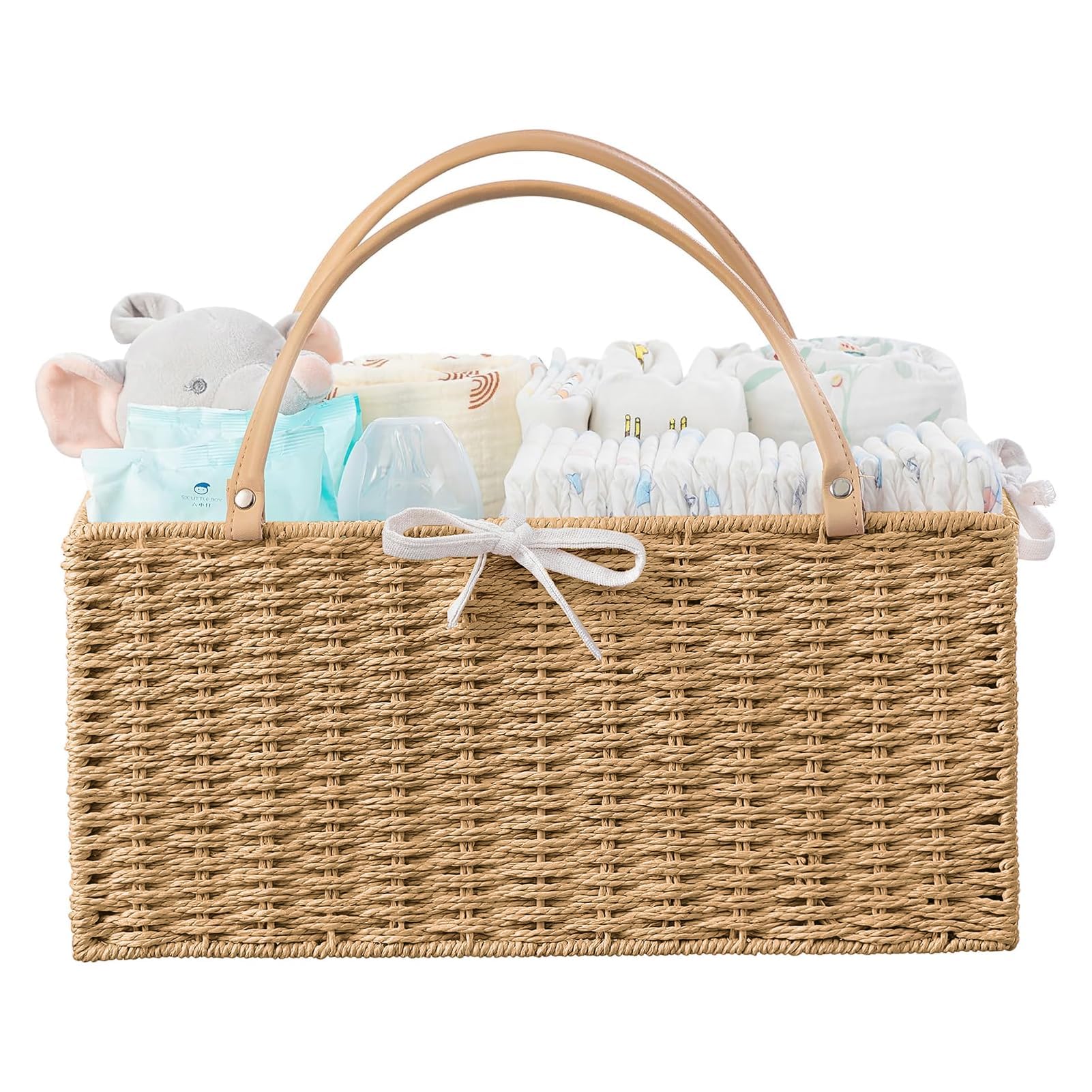 HBlife Large Baby Diaper Caddy Organizer, Paper Rope Storage Baskets Nursery Bin with Removable Divider, Portable Car Organizer for Diapers, Baby Shower Gifts, Newborn Essentials Must Haves
