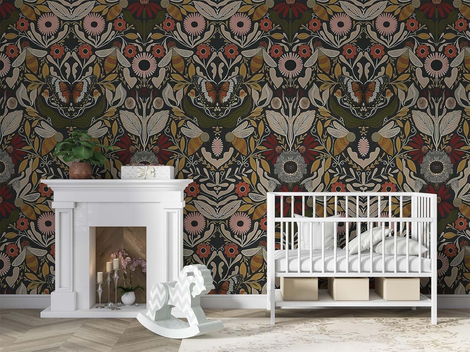 DWIND Floral Vintage Peel and Stick Wallpaper Removable Sage Green/Brown/White Wall Murals Home Kitchen Bedroom Vinyl Self Adhesive Contact Paper 17.7in x 9.8ft