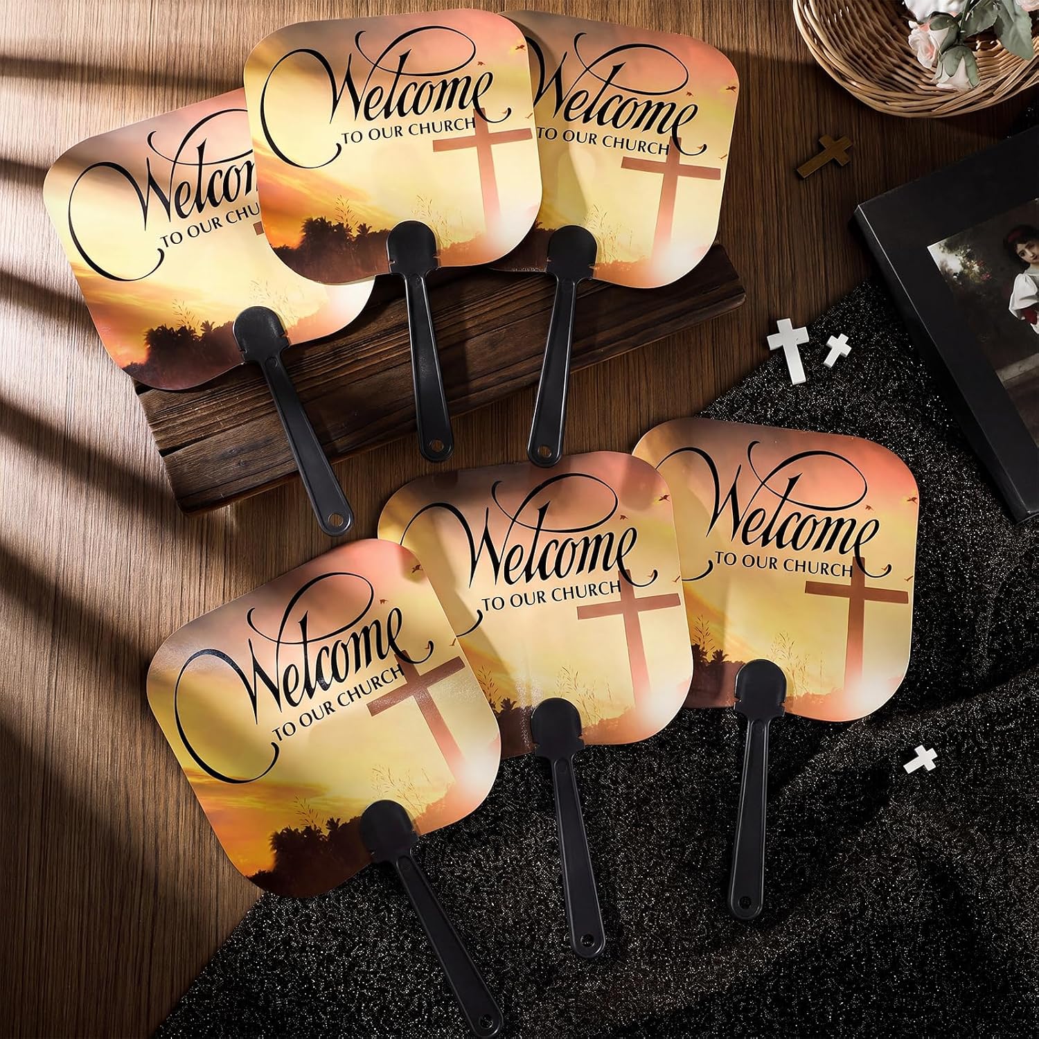 Yousoontic 50 Sets Christian Fans Church Handheld Bulk Welcome to Our Church Paper Fans with Plastic Handle Religious Party Gifts for Women Men Services Visitor Favors Decors image 5