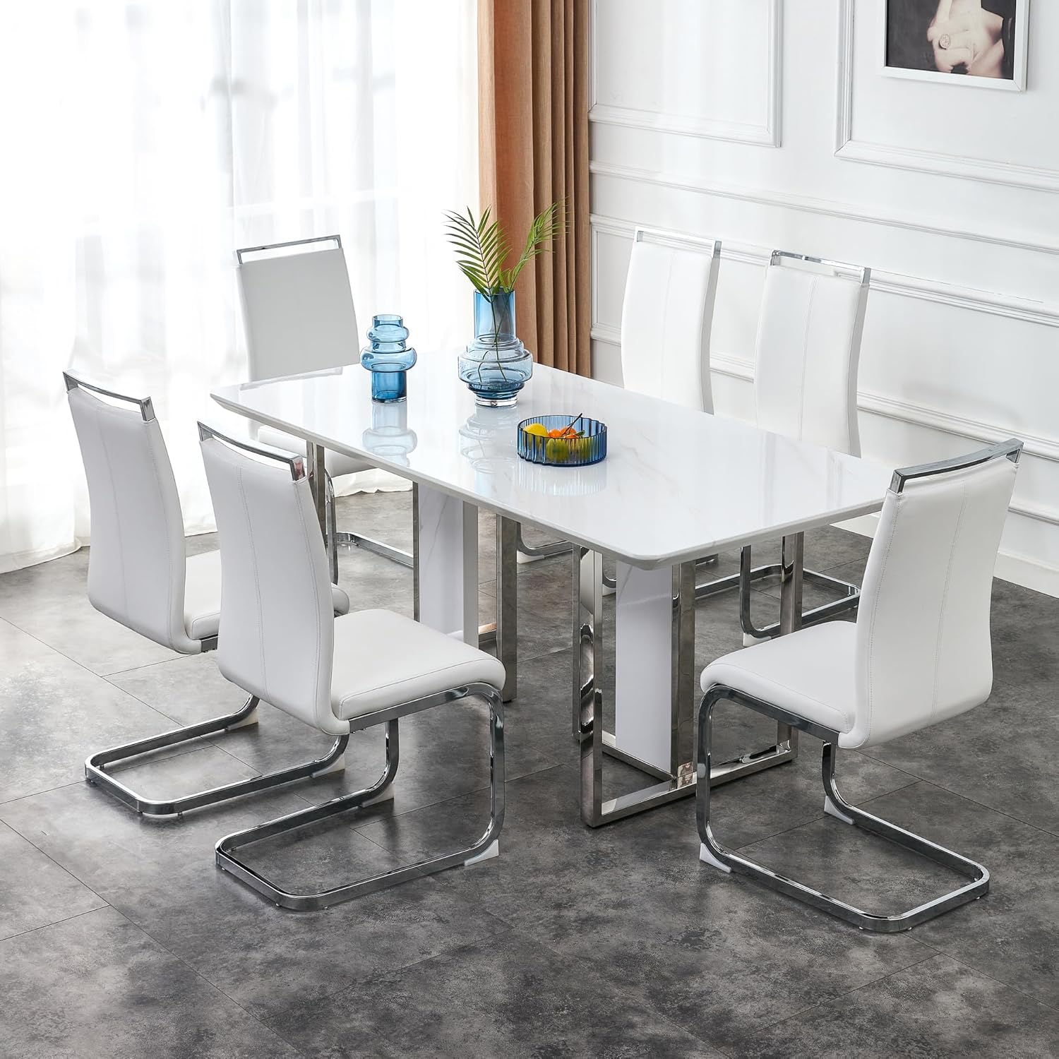 Amazon.com - White Dining Table Set for 6, Large Dining Room Table Set ...