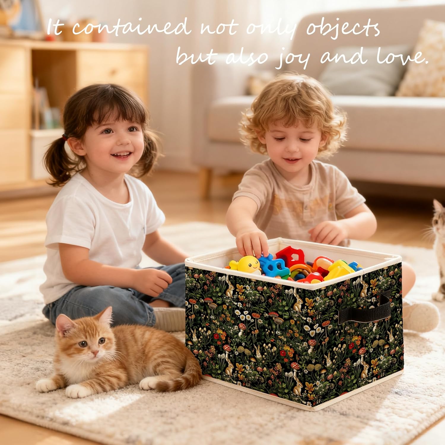 Cottagecore Mushroom Bunny Storage Bins Box, Toybox for Girls, Forest Flower Botanical Rabbit Foldable Baskets Organizer with Handles for Bedroom Bathroom Home Clothes Toys Books - Image 5