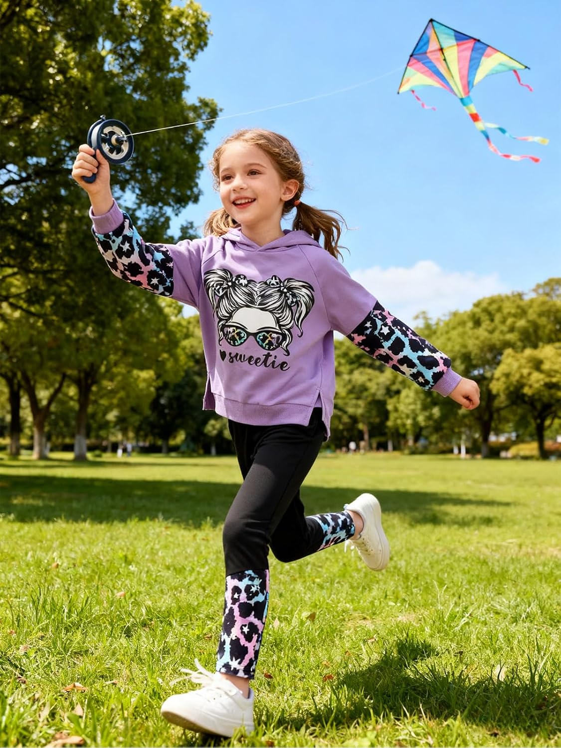 Kids Girls Clothes Cool Girl Print Tie Dye Pullover Sweatshirt and Sweatpants 2 Pieces Outfits Set