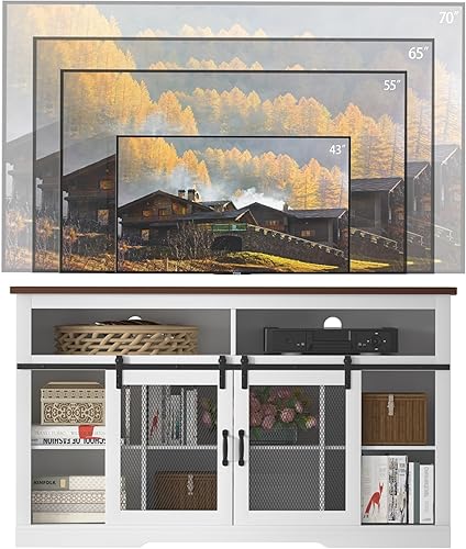 Miniatura 5 de TOLEAD Soporte de TV de granja para TV de más de 65 pulgadas, centro de entretenimiento de granja, centro de entretenimiento de 34 pulgadas de alto,