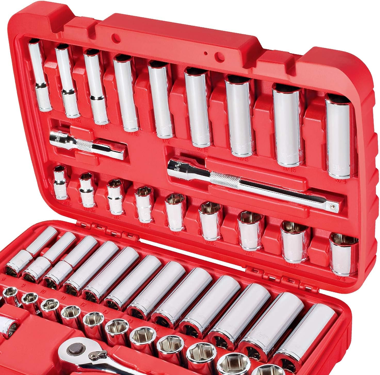 Free Shipping Over $50 CARBYNE 55 Piece 3/8 inch Drive Socket Set | SAE & Metric, Chrome Vanadium Steel, 6 Point Crazy Clearance CARBYNE 55 Piece 3/8 inch Drive Socket Set | SAE & Metric, Chrome Vanadium Steel, 6 Point