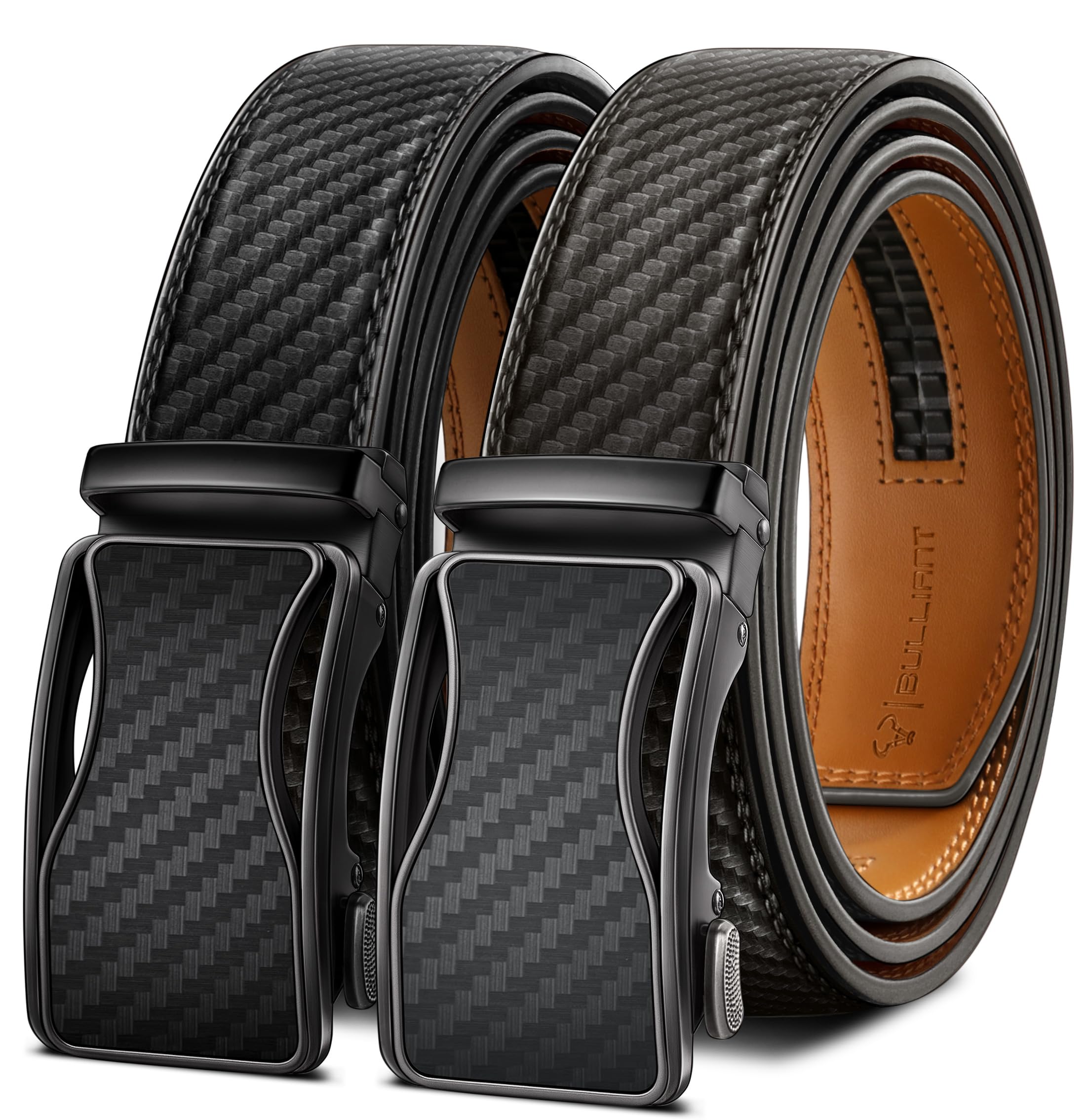 KEMISANT Gürtel Herren 2er, Gürtel Ratsche Automatikschließe Ledergürtel für Herren Verstellbar 35mm Breit mit Geschenkbox