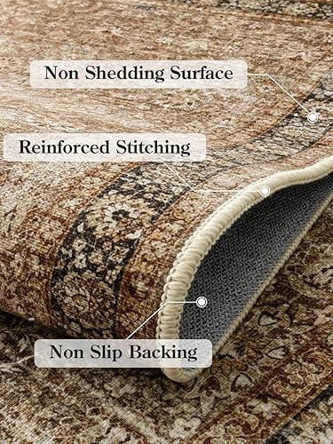 Miniatura 7 de Zealude Alfombra vintage lavable de 2 x 6 pies, antideslizante, tradicional para pasillo de cocina con respaldo de goma, alfombra de interior para