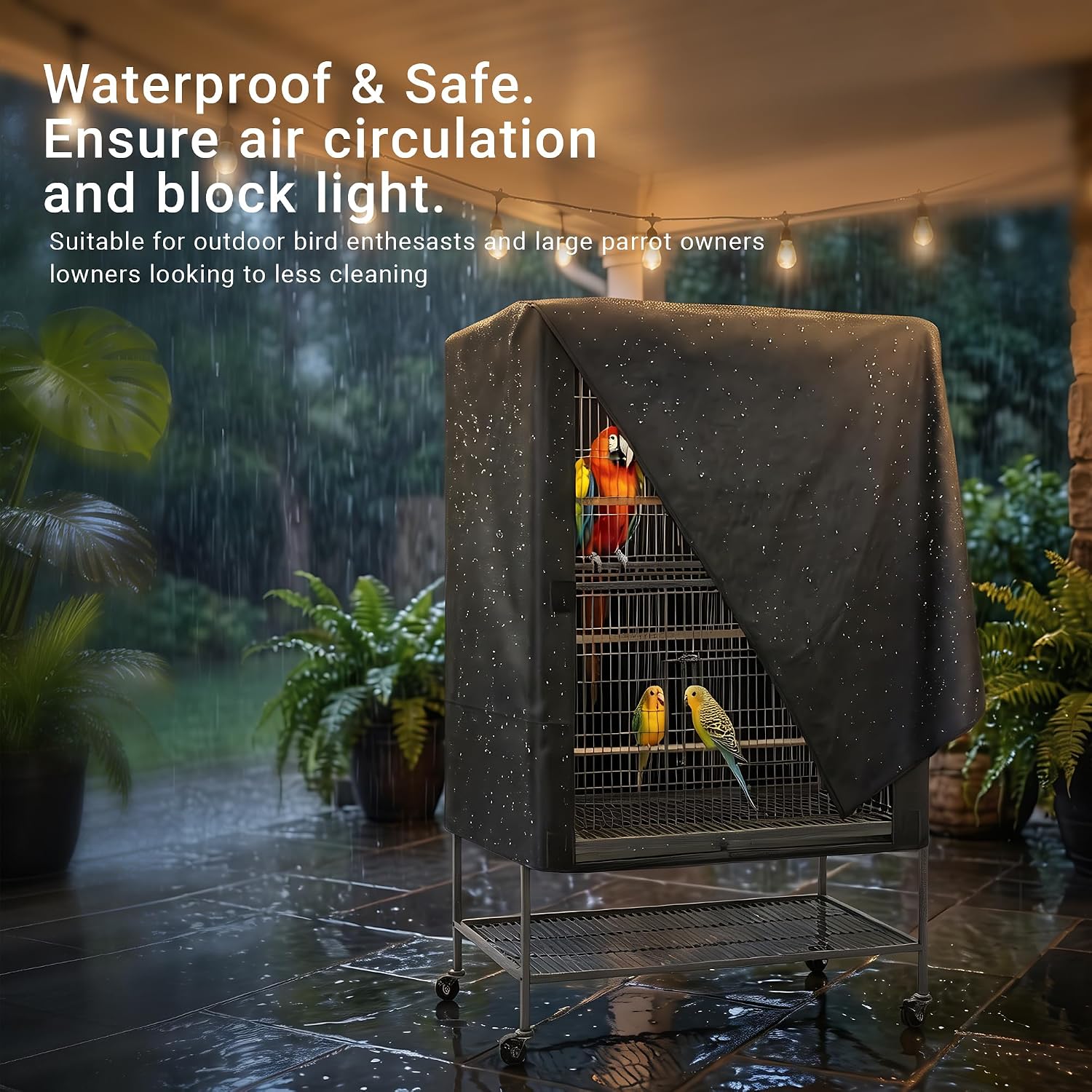 Birdcage Cover Double Stitched Windproof Outdoor Protection Canopy | Crafted from oxford cloth for patio balconies, this blackout sleep shield fits large multi-bird enclosures sized 33x23x41inch