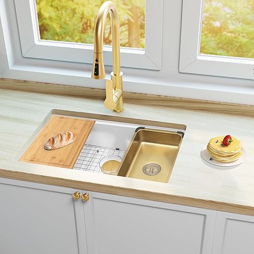 Miniatura 52 de Fregadero de barra blanco para montaje inferior, fregadero de barra compuesto pequeño de 16 x 18 pulgadas, fregadero de granito para cocina y bar