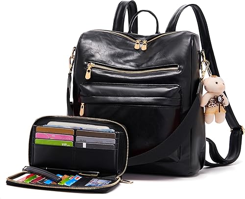 Miniatura 18 de Soperwillton Mochila Monedero para Mujer Diseño Multipropósito Bolsos de Mano Bolso de Hombro Cuero PU Bolsa de Viaje Mochila Juego de 2 piezas,