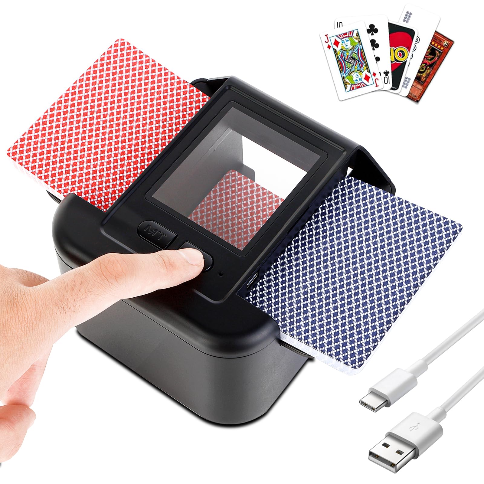 Bibykivn Automatic Game Card Mixer, Portable Electric Mixer, 2000mAh Rechargeable for Poker, Blackjack, Texas Hold'em (B-Black)