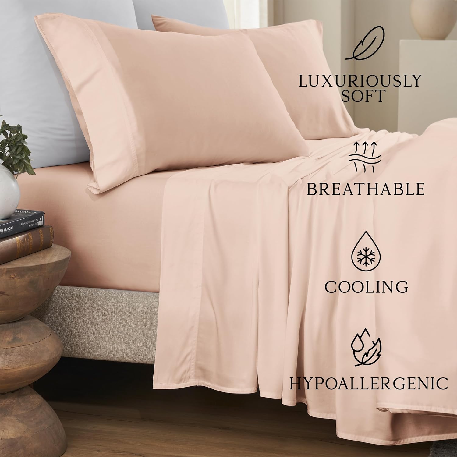 Karissa Mae Cooling Bamboo Viscose Queen Size Pillowcase Set | 100% FSC Certified | Luxuriously Soft & Silky | Breathable & Gentle on Sensitive Skin | Set of 2 [Pink Peony]