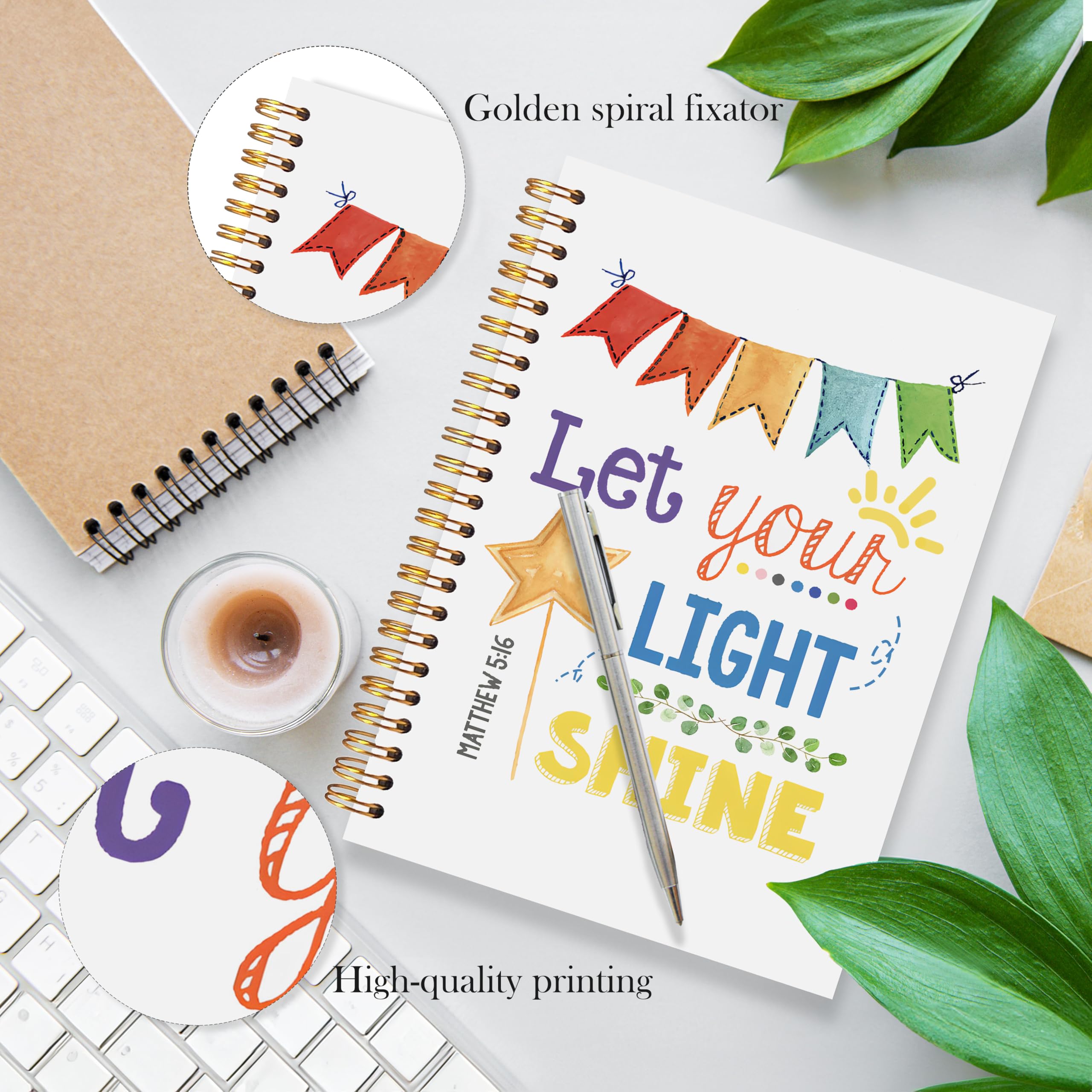 Inspirujący notatnik chrześcijański, prezenty chrześcijańskie dla dzieci, dziennik afirmacyjny dla dzieci, Let Your Light Shine, motywacyjny notatnik spiralny do szkoły niedzielnej, materiały