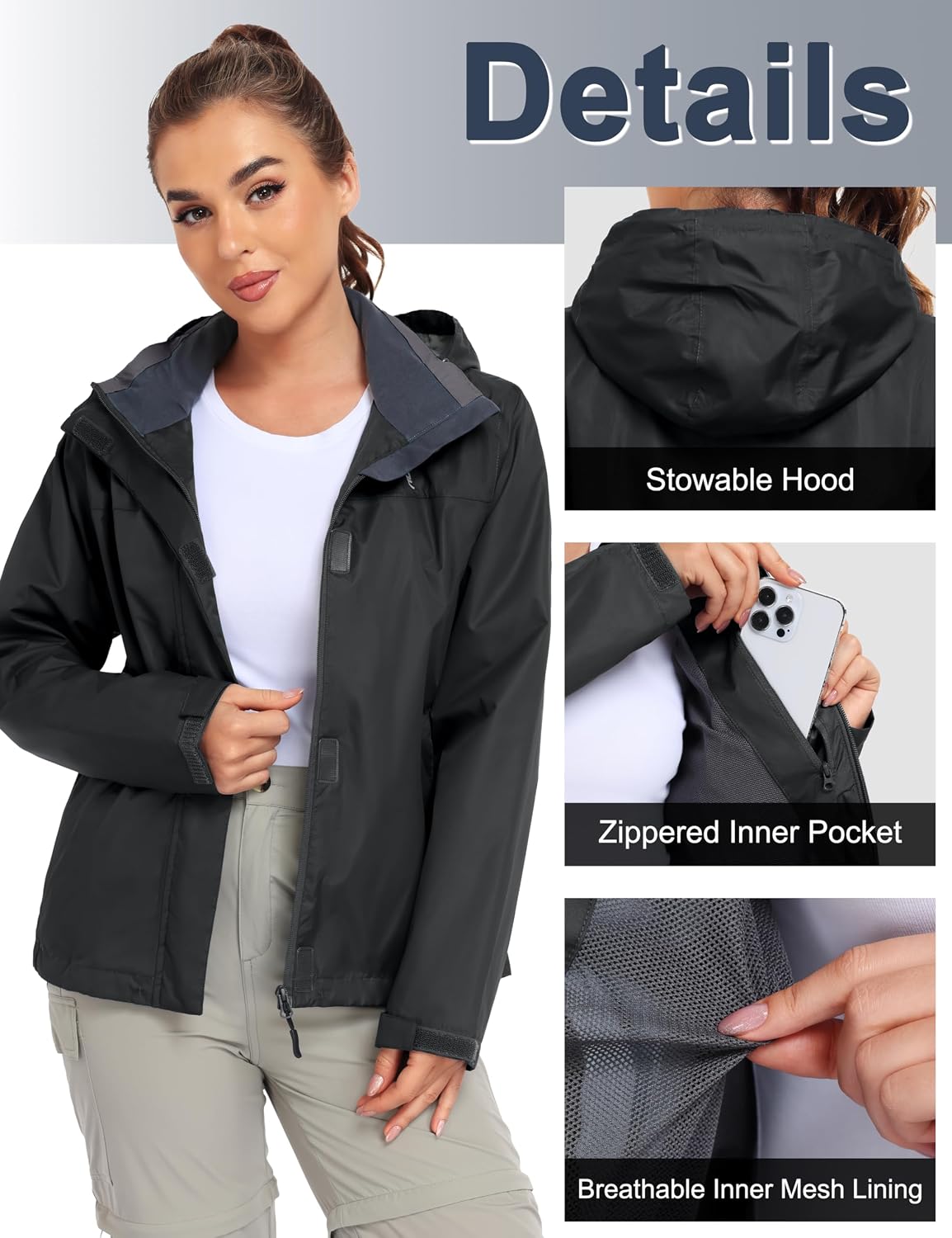 Little Donkey Andy Women’s Waterproof Rain Jacket Lightweight Outdoor Windbreaker Rain Coat Shell for Hiking, Travel