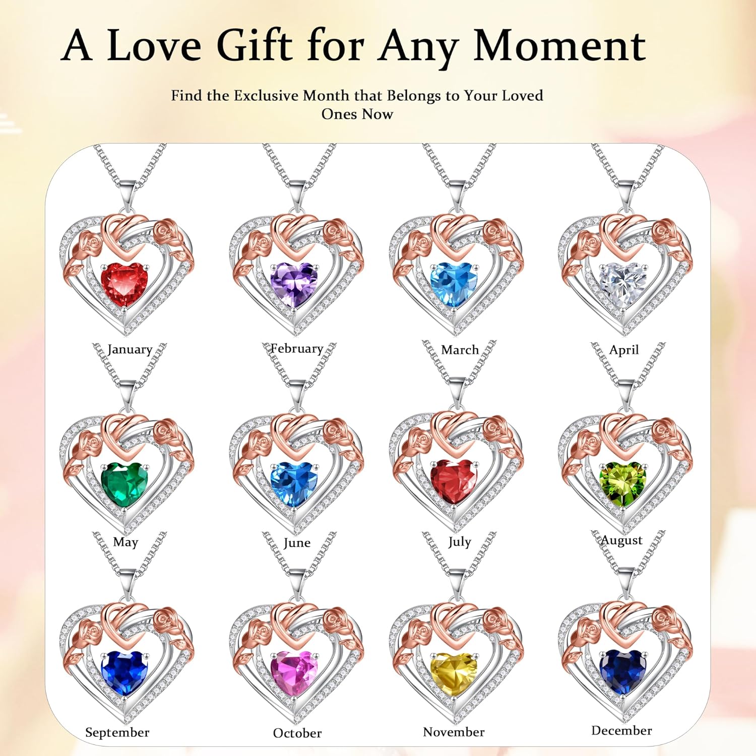 JKK Valentines Day Gifts for Mom - S925 Sterling Silver 12 Month Birthstone Necklaces Valentine's Day Mothers Day Birthday Christmas Gifts for Women Wift Mom - Image 7
