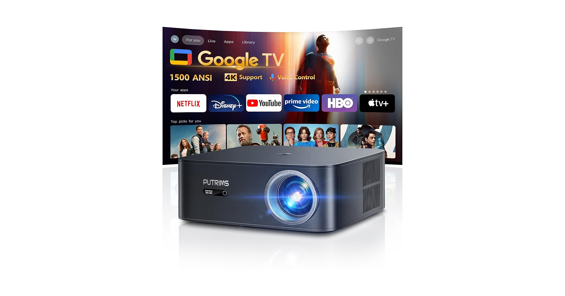 Amazon.com: [1500 ANSI/Google TV/Voice Control]Smart Projector