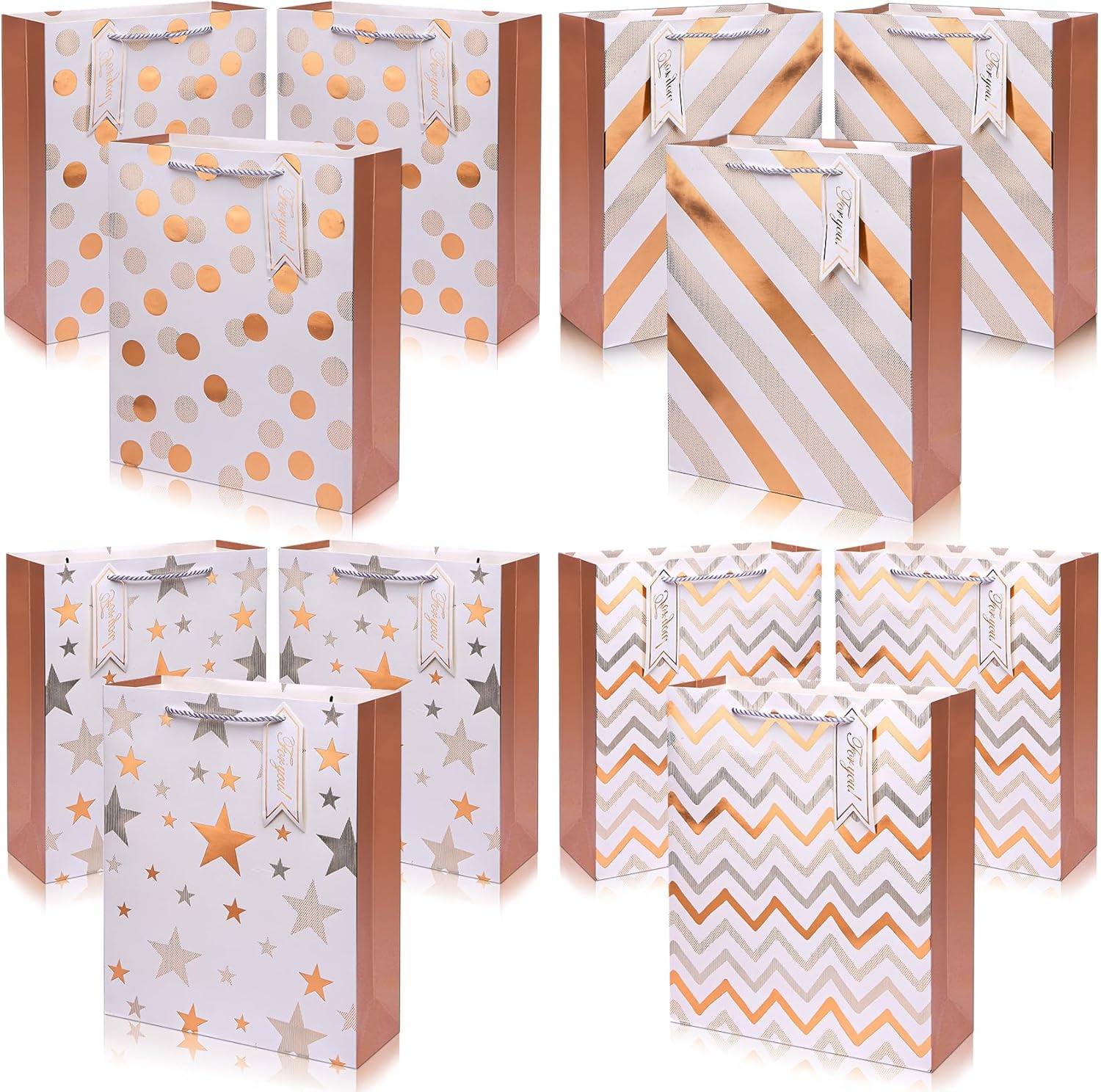 Carnation 12PACK Gift Bags, Gift Wrap Bags Medium Size, Premium Assorted 4 Designs