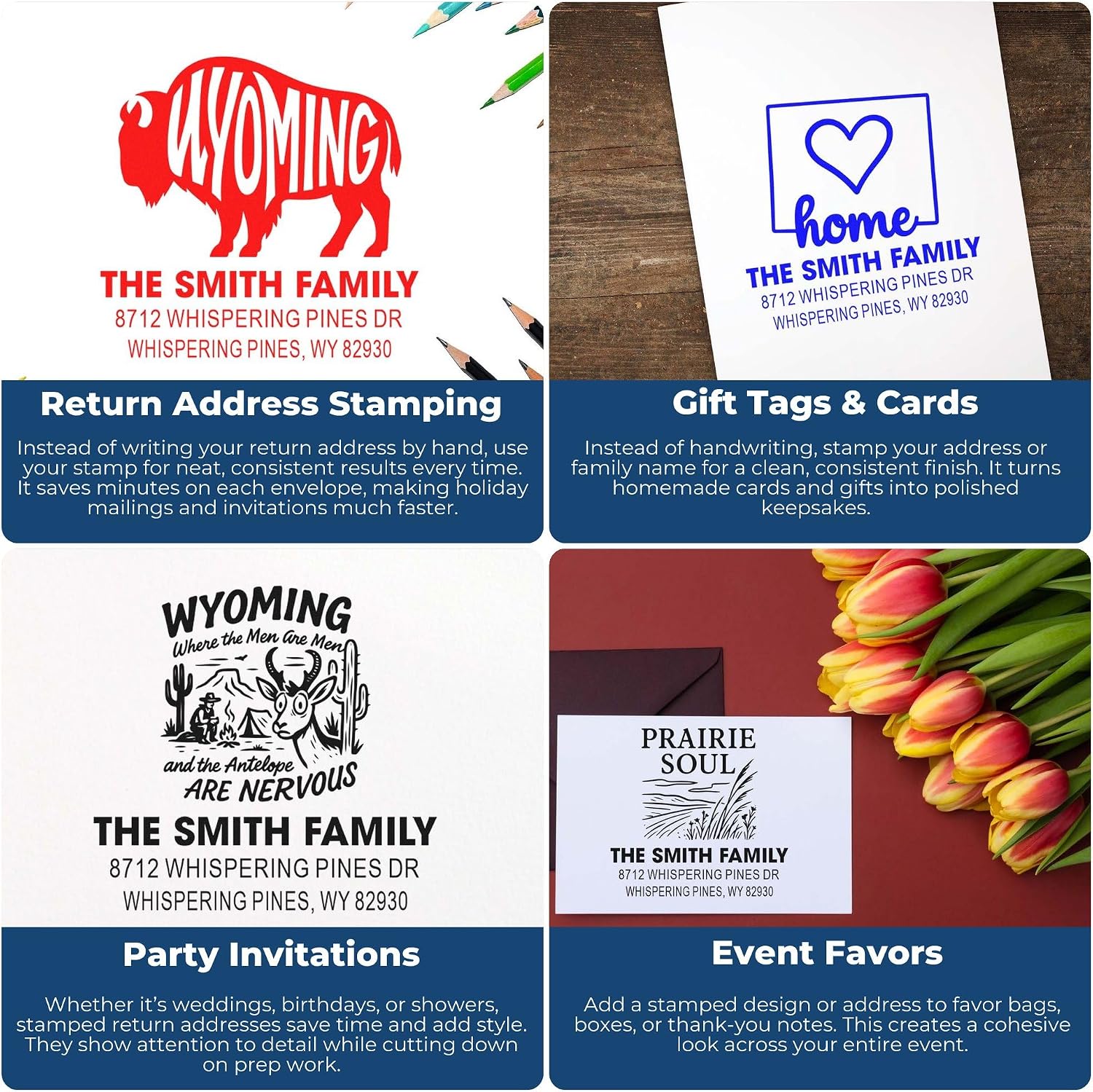 Wyoming Adventure Call, Bison Pre-Inked Stamp, Classic Adventure Design, 3-Line Customizable, Standard 1-5/8 Square, for Collectors & Outdoor Enthusiasts