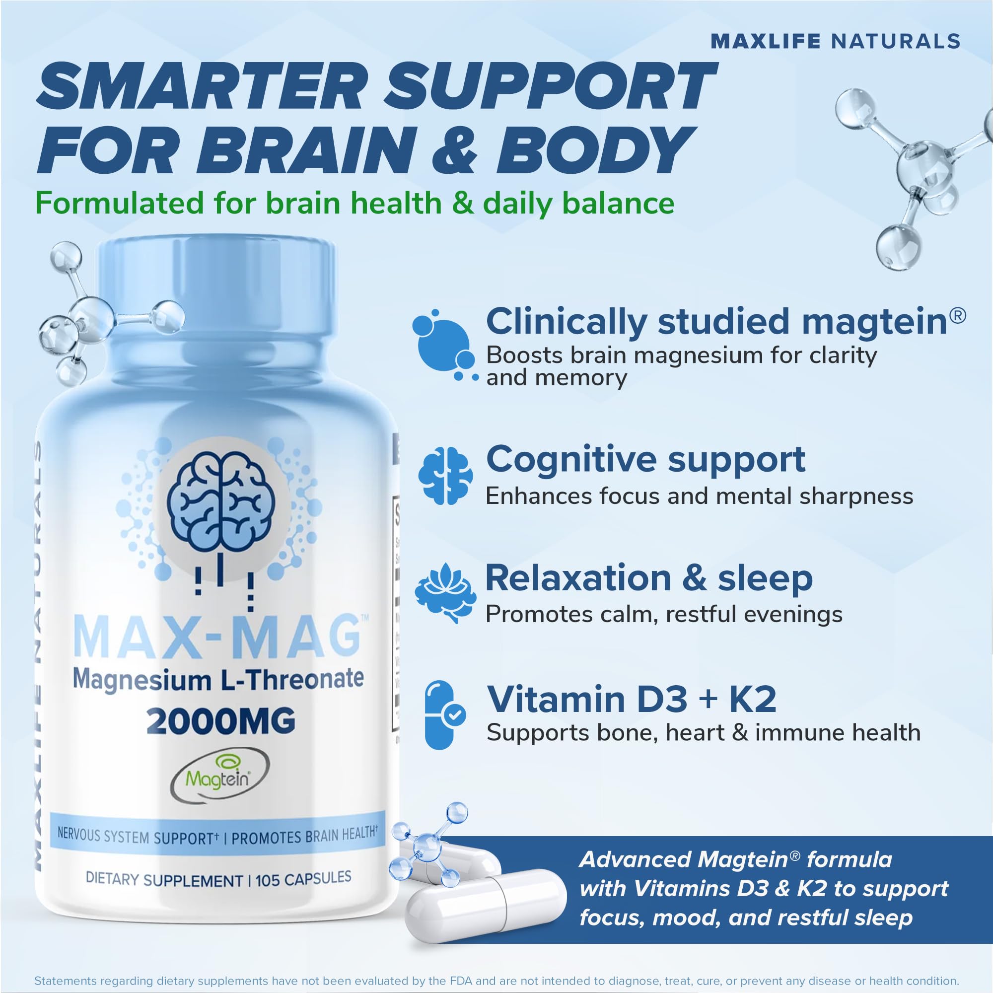 MaxLife Naturals Max-Mag Magnesium L-Threonate 2000mg Supplement USA Made — Amazon image 2