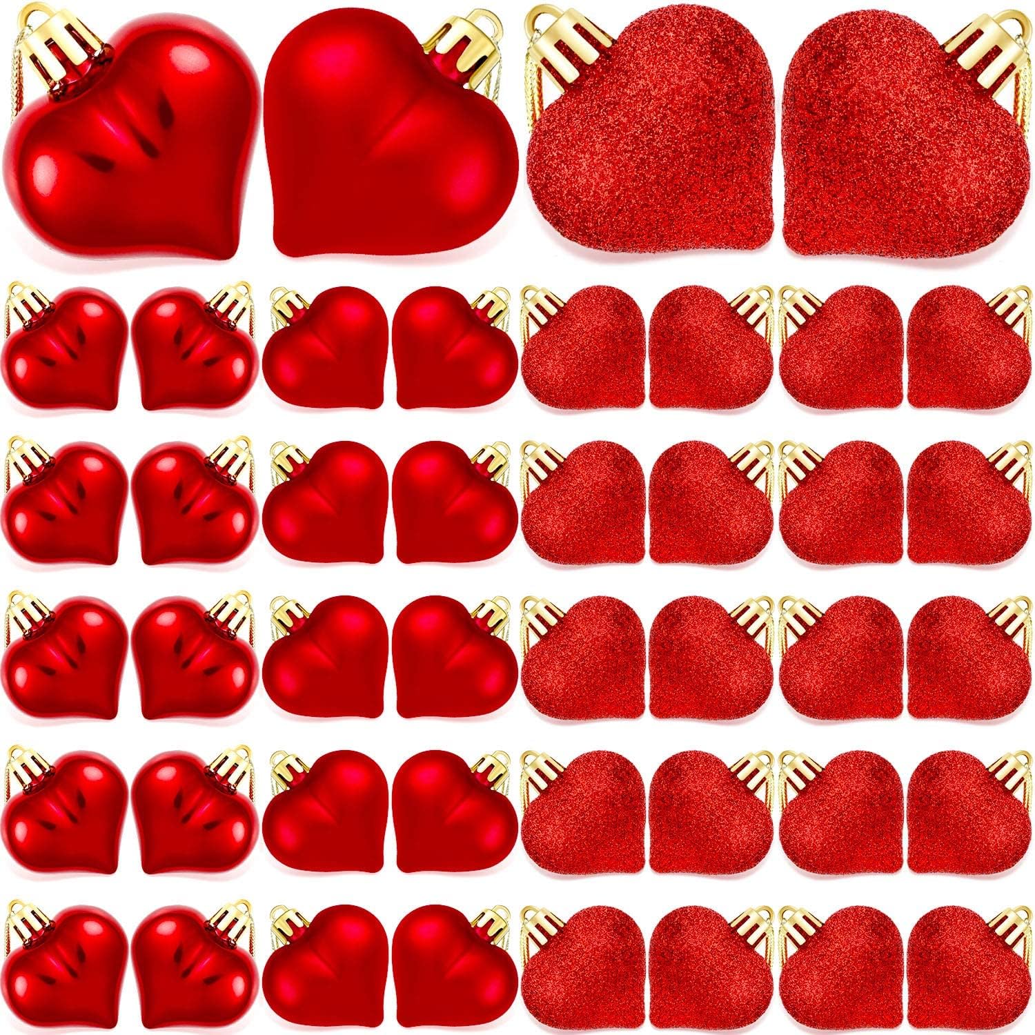 48 Pieces Heart Ornament Decorations Christmas Heart Shape Baubles Multi Finish Heart Baubles for Valentine's Day Decoration DIY Craft()