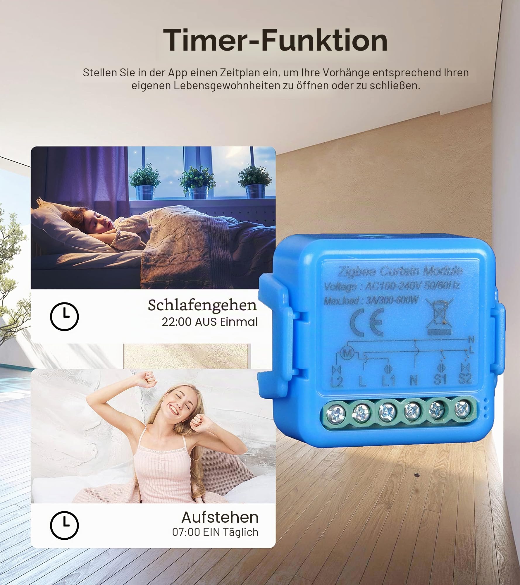 Zigbee Roller Shutter Switch, Taktschalter 16A für Elektrische Rollläden, Sprachsteuerung mit Alexa und Google Home, App Smart Life, Timer Switch 300 W